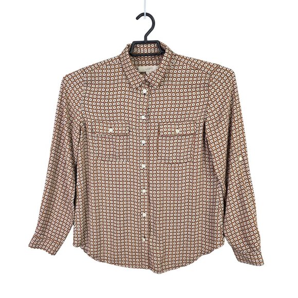 Womens Ann Taylor Loft Geometric Print Blouse Button Down 100% Polyester Size M - Picture 1 of 7